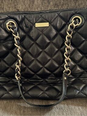 kate spade Black Quilted Shoulder Bag with Gold Chain Straps
